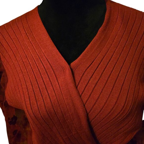 Cato XL Knit Red Sweater Mesh Velvet Floral Sleeve Whimsigoth Fairy Grunge - Picture 2 of 10